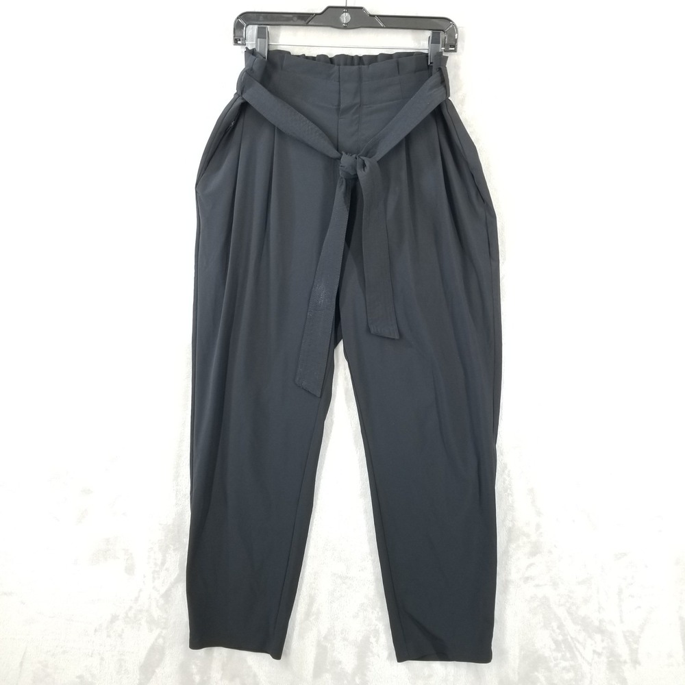 Athleta Skyline Pant II Women‎ 12 Black Tie Waist Pleated Stretch Career Travel